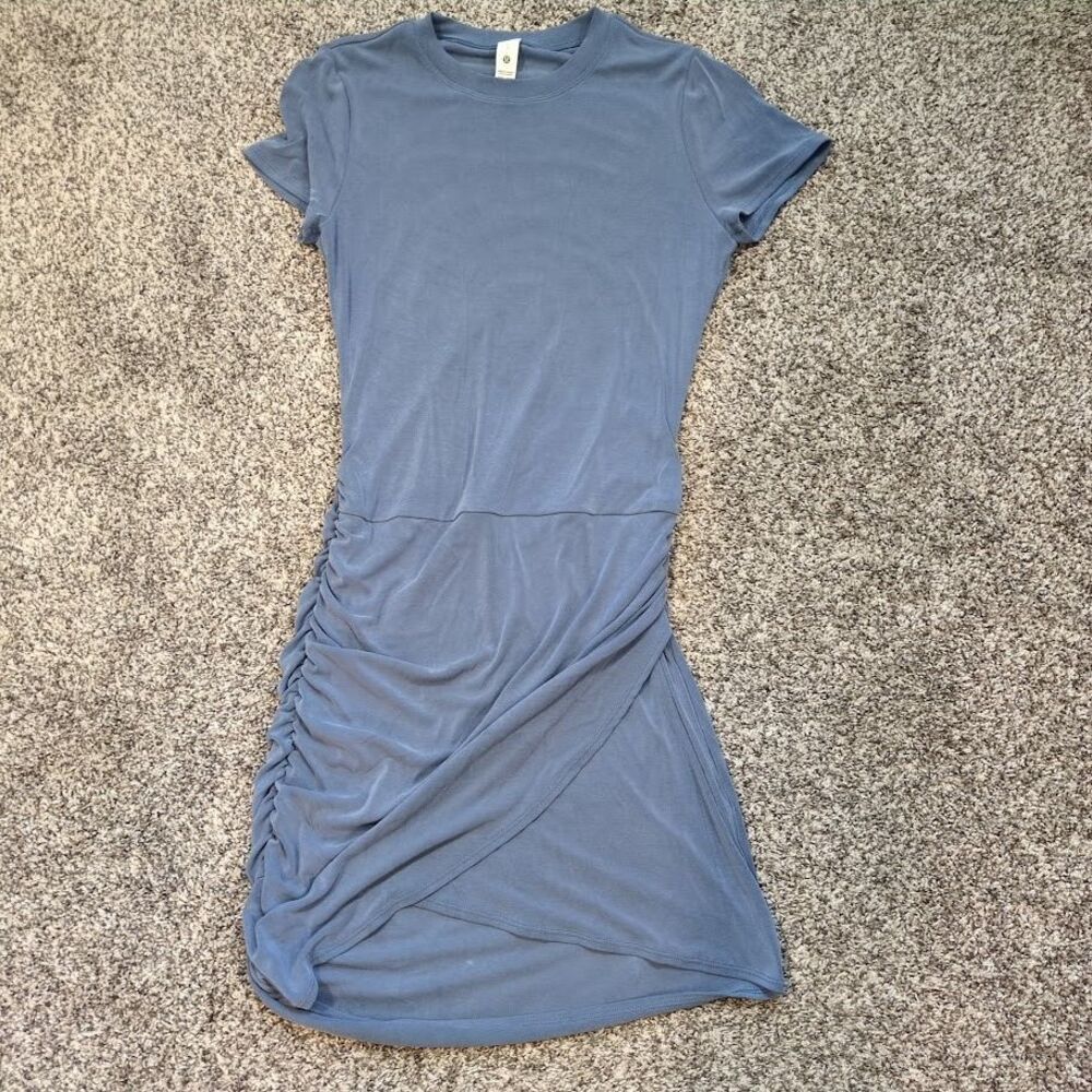 Lululemon Womens Large Drapey Softstreme Wrap-Skirt T-Shirt Dress Blue